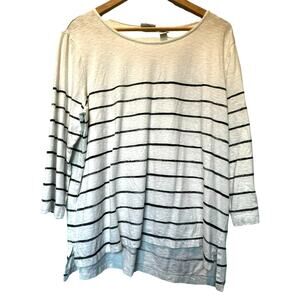 CHICO's Women's XL size 3 Weekends Striped 3/4‎ sleeve shirt top soft cotton EUC